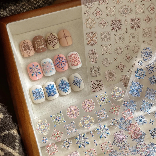 波西米亚风浮雕立体美甲贴纸