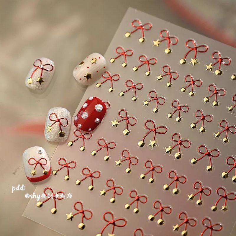 新年预热款烫金红金蝴蝶结美甲贴纸背胶飘带指甲笔杆美甲水杯贴纸,彩妆/香水/美妆工具,指甲装饰,淘宝优惠券,粉丝福利购,淘宝优惠卷