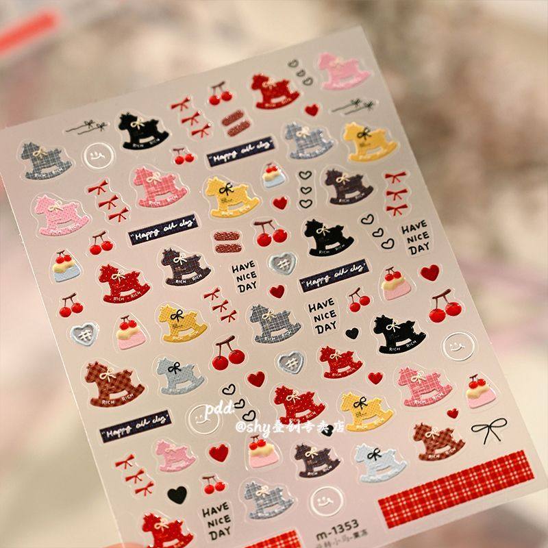 可爱卡通彩色梦幻小马美甲贴纸格纹美拉德新年款式指甲diy装饰品,彩妆/香水/美妆工具,指甲装饰,淘宝优惠券,粉丝福利购,淘宝优惠卷