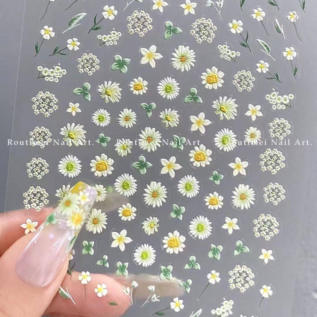 素花浮雕贴纸立体美甲