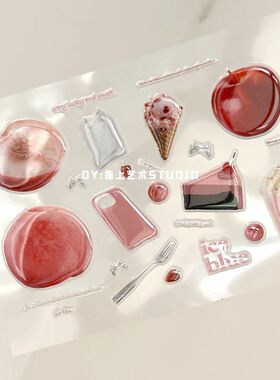 高级感滴胶水光感苹果小红桃立体3D背胶贴DIY手机壳电脑相机自然