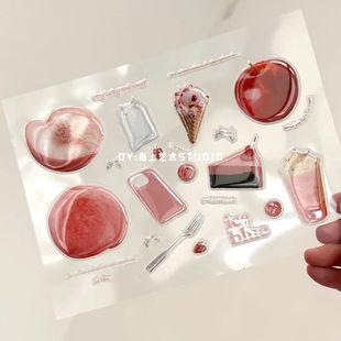 高级感滴胶水光感苹果小红桃立体3D背胶贴DIY手机壳电脑相机自然