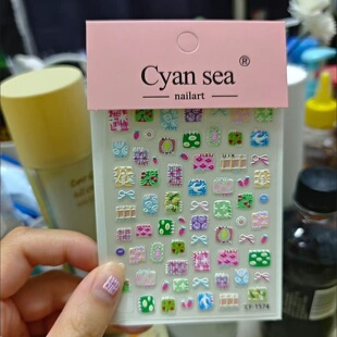 新款芭蕾风补丁布片浮雕美甲贴纸3d立体小花蝴蝶结diy指甲贴背胶