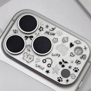 小红书萨摩耶微笑线条小狗猫咪可爱贴iphone17promax背板贴纸定制