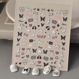 新款斑点狗蝴蝶3D浮雕美甲贴纸y2k暗黑系小众diy指甲装饰贴纸背胶