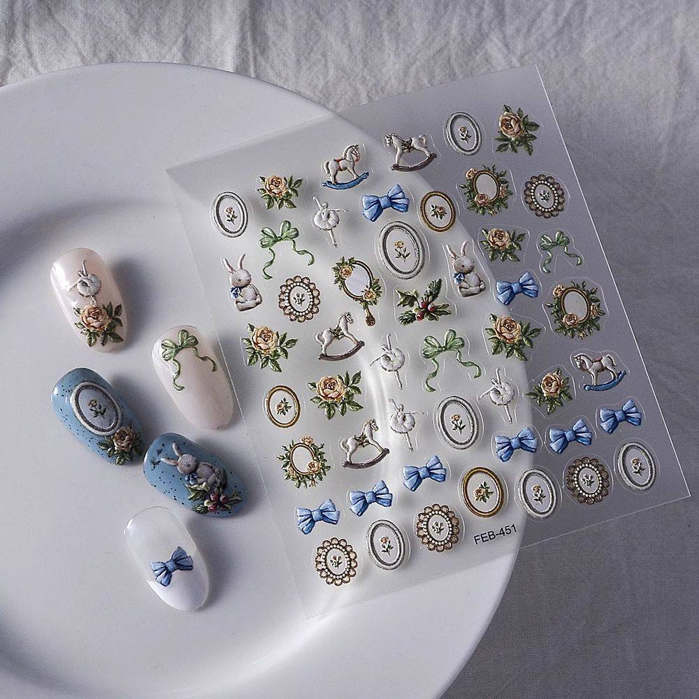 2025爆款复古兔子3D浮雕美甲贴纸DIY珠子贴木马宫廷镜框指甲贴画,彩妆/香水/美妆工具,指甲装饰,淘宝优惠券,粉丝福利购,淘宝优惠卷
