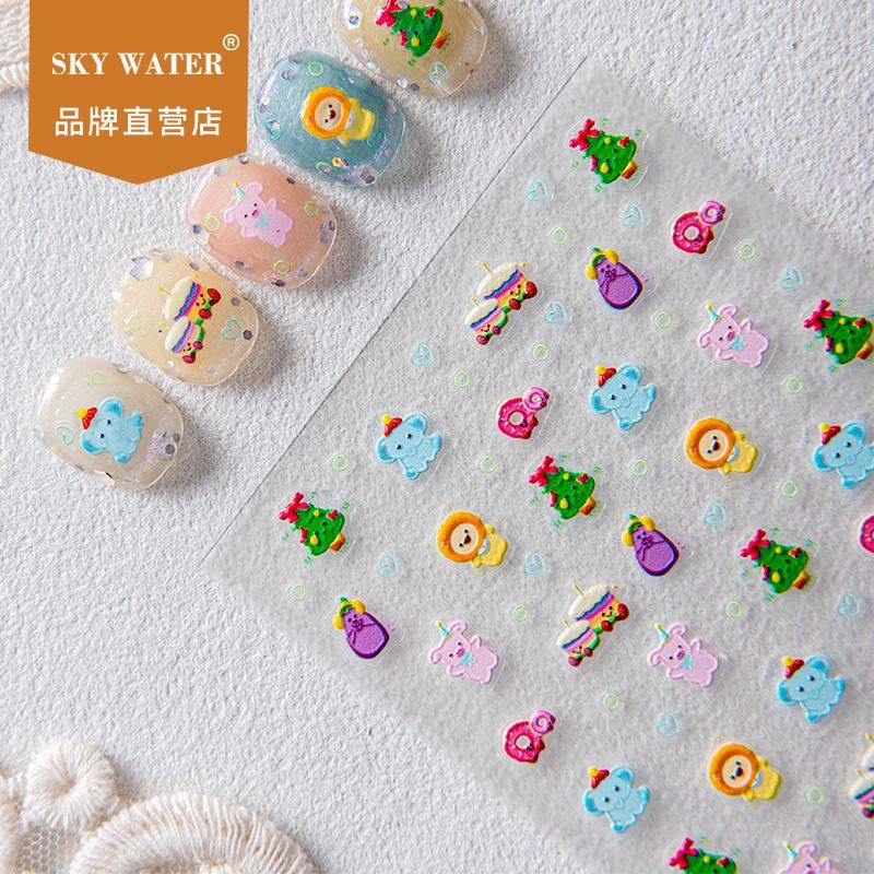 Sky新款圣诞jc小象高颜值美甲贴纸圣诞树蛋糕浮雕手机ccd装饰贴纸