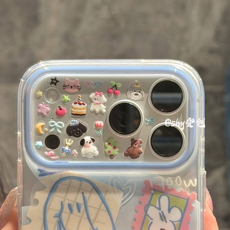 卡通可爱狗狗猫咪浮雕小熊美甲贴纸蝴蝶结立体樱桃diy装饰指甲贴