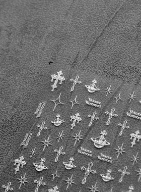 高颜值网红十字架甜酷辣妹美甲贴纸ins黑白3d立体浮雕diy手账ccd