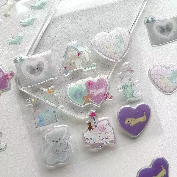 新款卡通狗狗爱心立体果冻贴纸