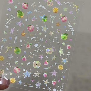 新款夏日清新彩色多巴胺水果星环贝壳光美甲贴纸diy平板手机壳ccd