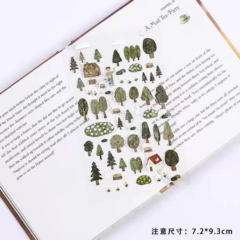 小红书同款森林里的树木3d立体浮雕美甲贴纸手账素材diy手工装饰