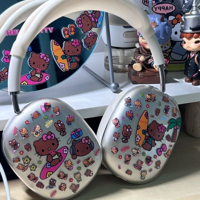 黑皮凯蒂猫苹果耳机浮雕耳机贴纸diy手工自带粘贴指甲手账贴纸