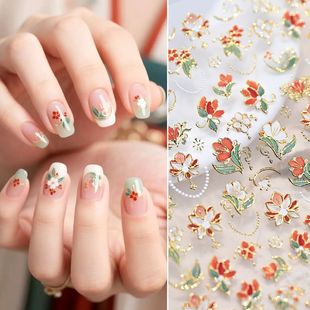新中式国风典雅花团锦簇美甲贴纸法式花朵浮雕立体穿戴甲装饰品