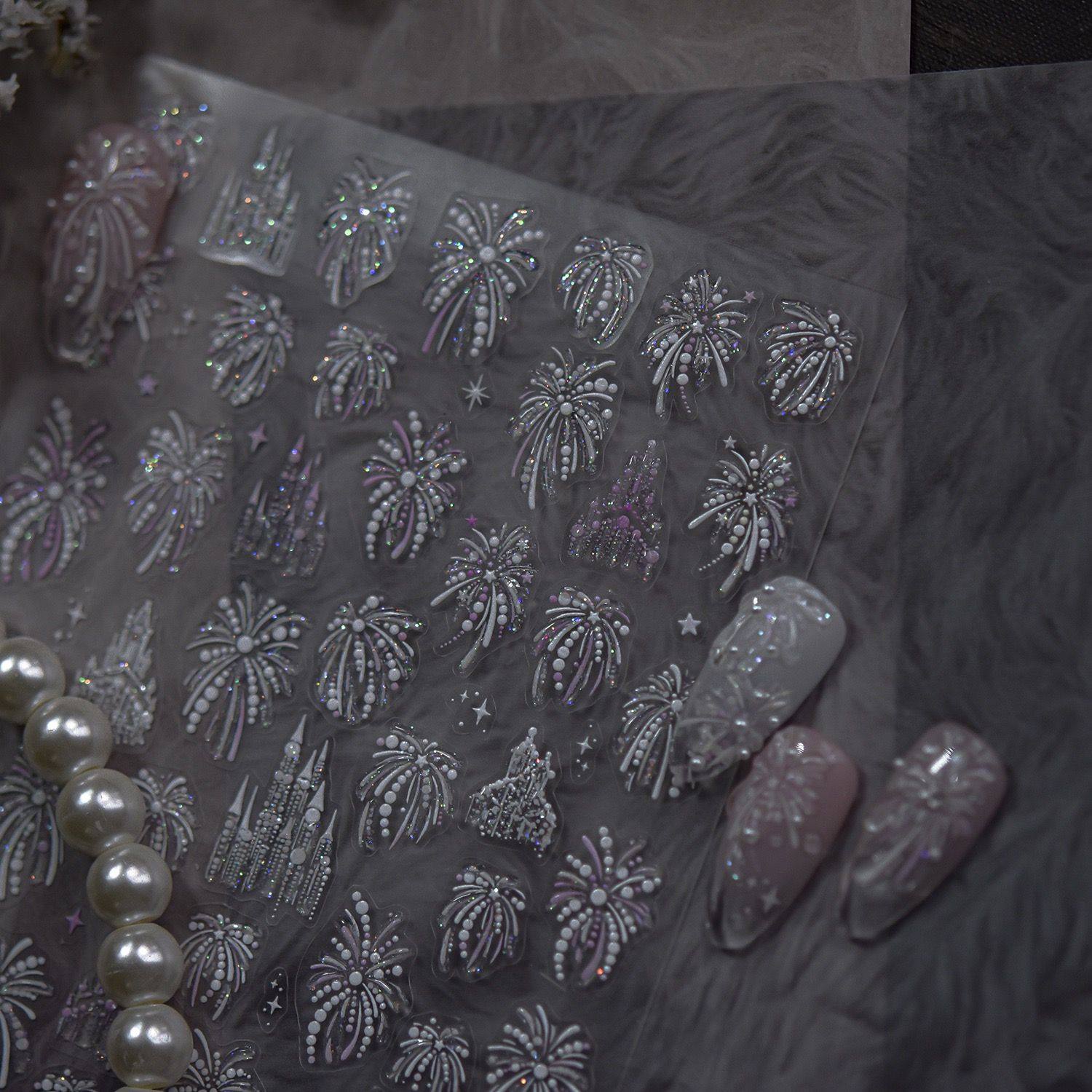 新款城堡花烟火新年闪粉美甲贴纸定制爆闪中式指甲贴梦幻烟花diy,彩妆/香水/美妆工具,指甲装饰,淘宝优惠券,粉丝福利购,淘宝优惠卷