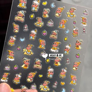 爆款星星人潮玩美甲贴纸浮雕可爱5d立体水杯笔杆相机手机壳装饰贴