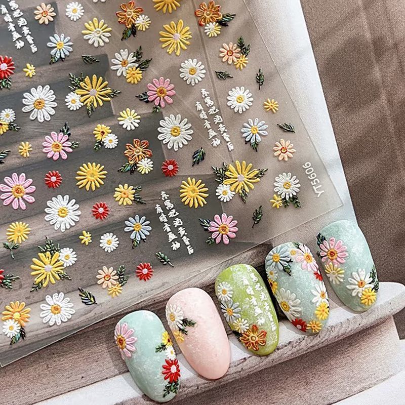 ins网红小雏菊浮雕美甲贴纸diy免手绘防水持久免胶温柔风仙女甲贴