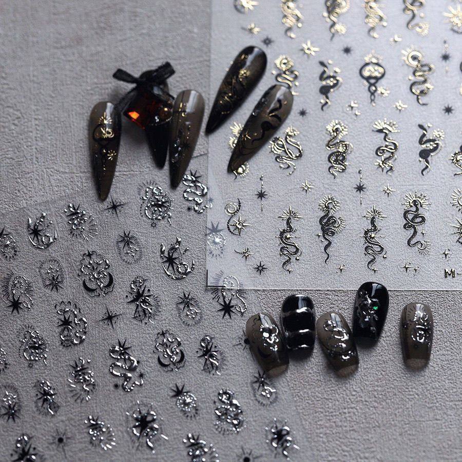辣妹招财星月小蛇美甲贴纸立体浮雕烫金背胶暗黑diy防水中长款饰,彩妆/香水/美妆工具,指甲装饰,淘宝优惠券,粉丝福利购,淘宝优惠卷