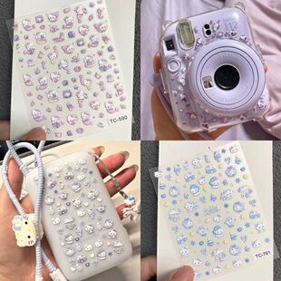 美人鱼hellokitty贴纸卡通蓝粉猫咪可爱少女心浮雕背胶指甲装饰品