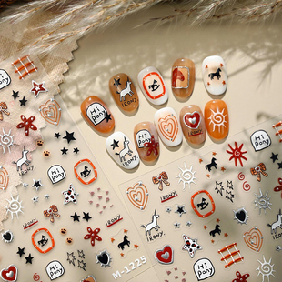 ins风独角兽小马爱心星星烫银美甲贴纸背胶防水指甲贴装饰饰品
