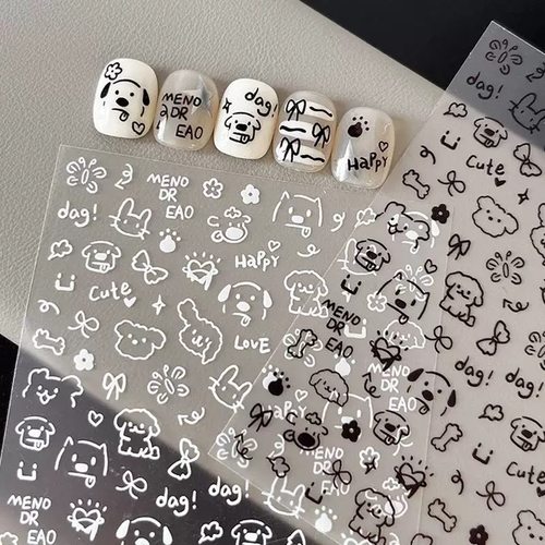 2025年新款美甲网红爆款涂鸦贴纸可爱卡通小狗猫咪指甲穿戴甲配饰