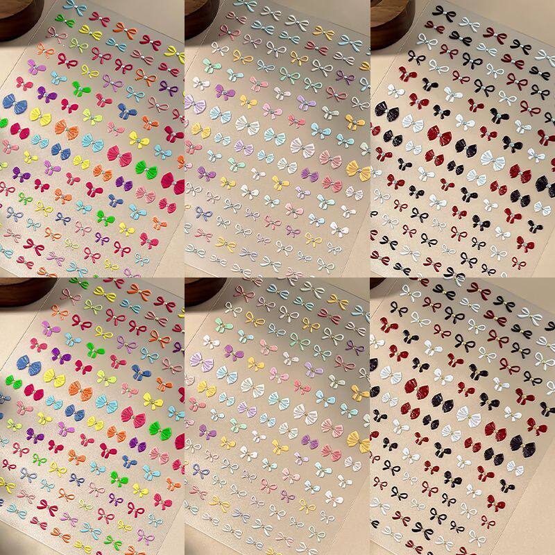 新款ins彩色蝴蝶结美甲贴纸金属浮雕3D立体手工diy指甲装饰背胶贴