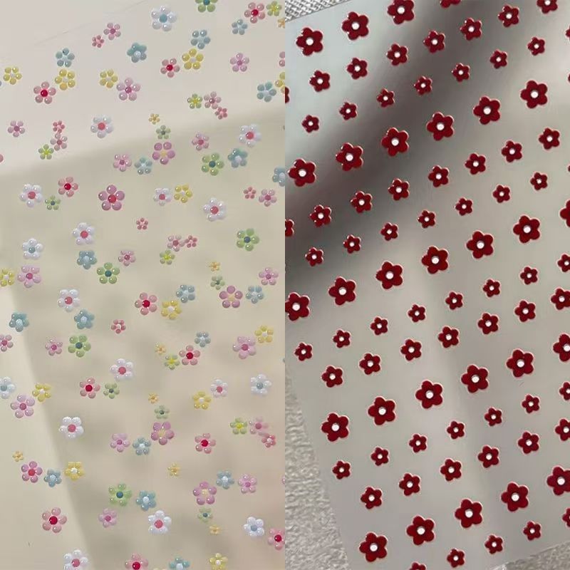 五瓣花背胶小红花立体diy贴纸
