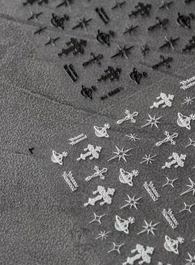 网红十字架甜酷辣妹浮雕美甲贴纸高颜值ins黑白3d立体手账ccd装饰