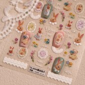 新款 蕾丝刺绣小兔子浮雕立体美甲贴纸防水背胶可爱DIY指甲装 饰贴