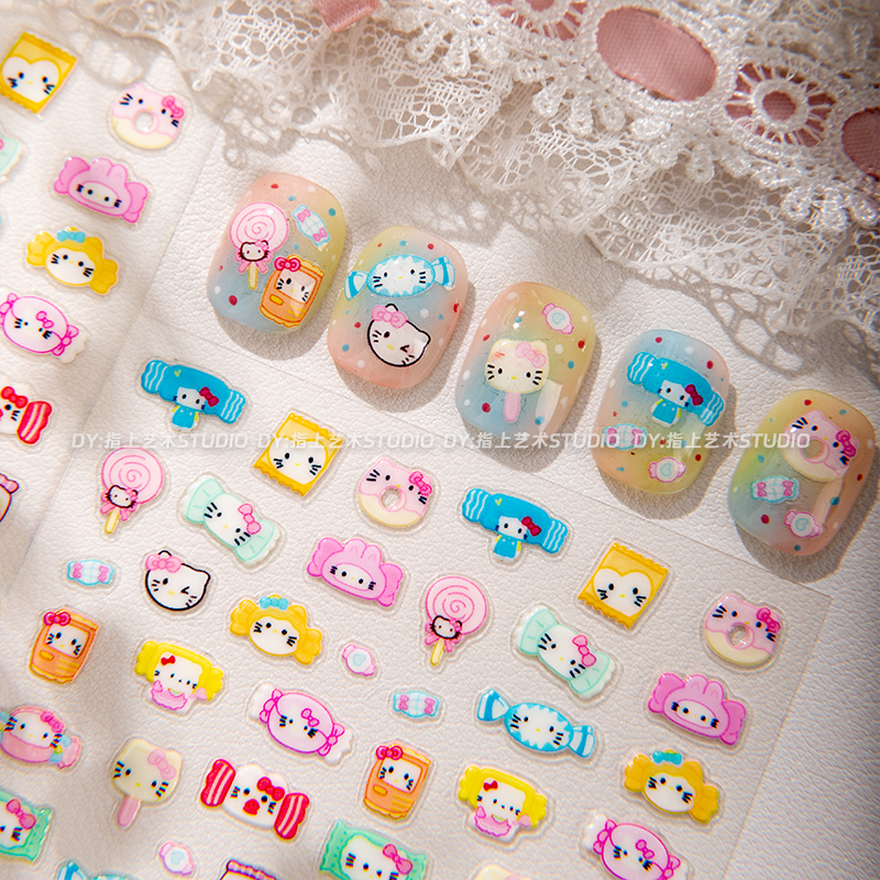 可爱多巴胺糖果凯蒂猫美甲贴纸果冻立体diy指甲装饰贴纸防水背胶