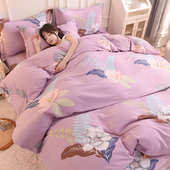 2025新款 纯棉四件套加厚磨毛紫色花朵床单被套床品南通床上用品