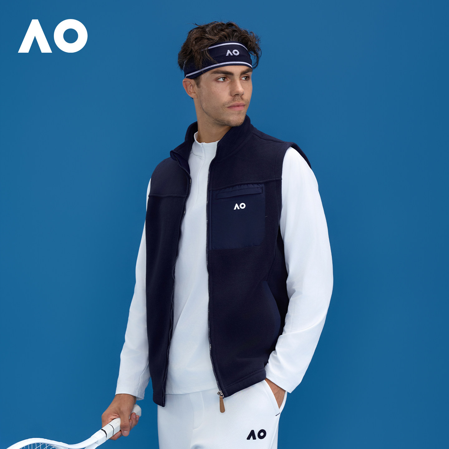 AO澳网秋冬新款立领百搭摇粒绒梭织运动马甲男网球高尔夫户外上衣