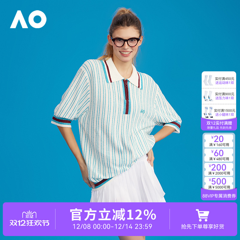 AO澳网运动毛衣上衣短袖网球千金风运动衫休闲宽松2025春毛衫