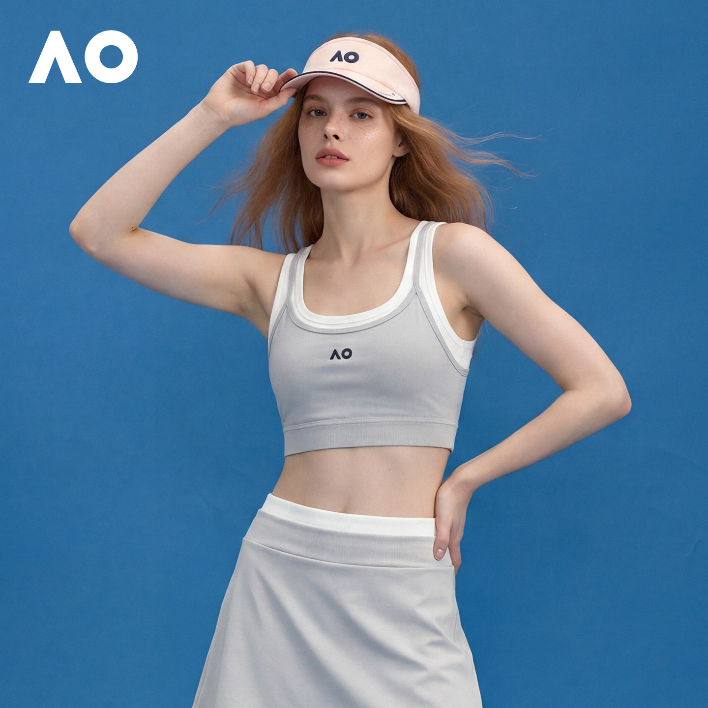 AO澳网运动背心裸感假两件网球上衣新款女士吸湿速干清爽网球服