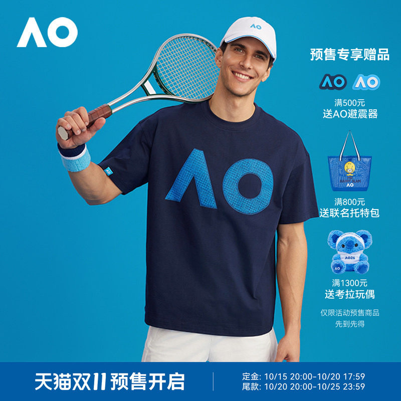AO澳网运动印花T恤宽松26年夏季男女情侣款短袖训练网球服上衣t恤