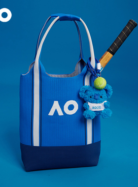 AO澳网单肩包网球周边网球包羽毛球包蓝色托特包运动简约飞织包
