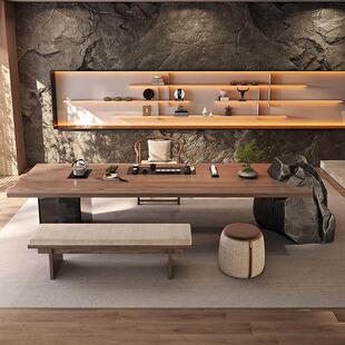 一体泡茶桌实木茶桌椅组合石头五椅一桌嵌入式桌腿烧水壶茶台