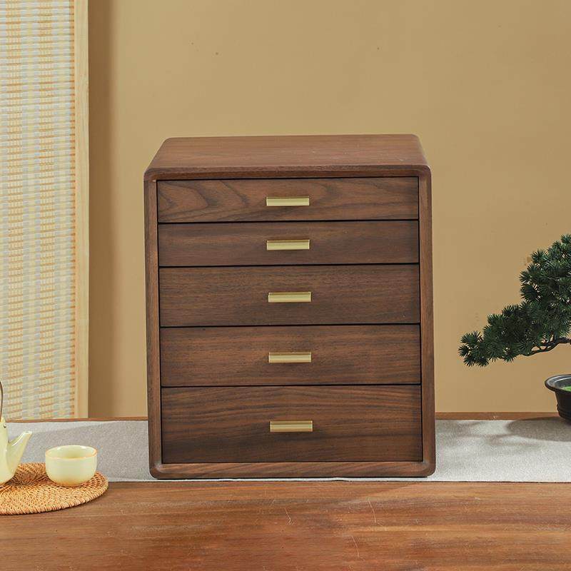 黑胡桃木多层抽屉收纳盒玄关桌面实木办公文件收纳柜子杂物储物箱