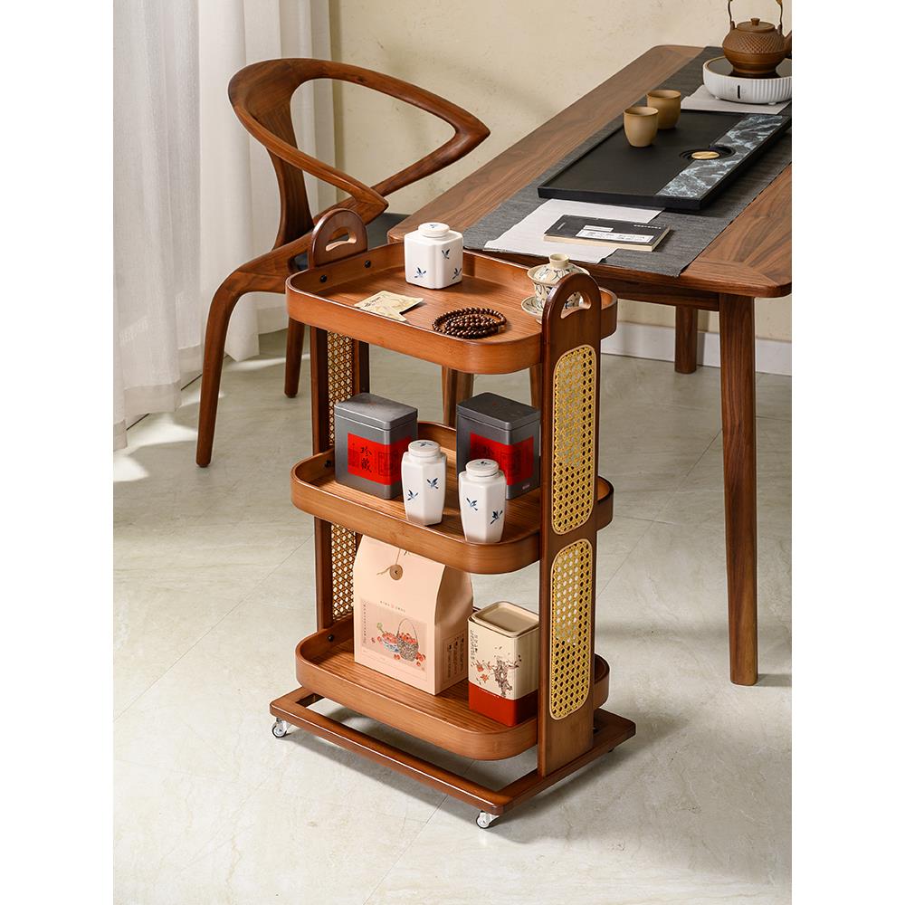 可移动边几客厅家用零食小推车沙发多层置物角几茶桌边柜藤编茶几
