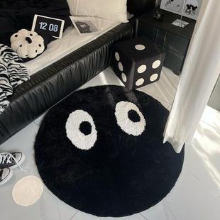 黑色圆形地毯，地板垫，客厅，耐污，易于护理，简单的家庭沙发，