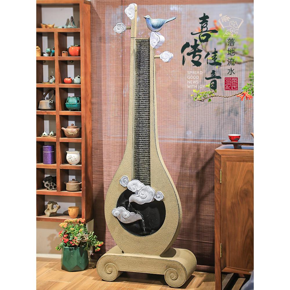 室内新中式落地流水摆件装饰客厅电视柜旁办公室招财新居开业礼品