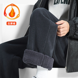 灯芯绒裤子男款冬季加绒加厚羊羔绒直筒休闲男裤秋冬男士运动卫裤
