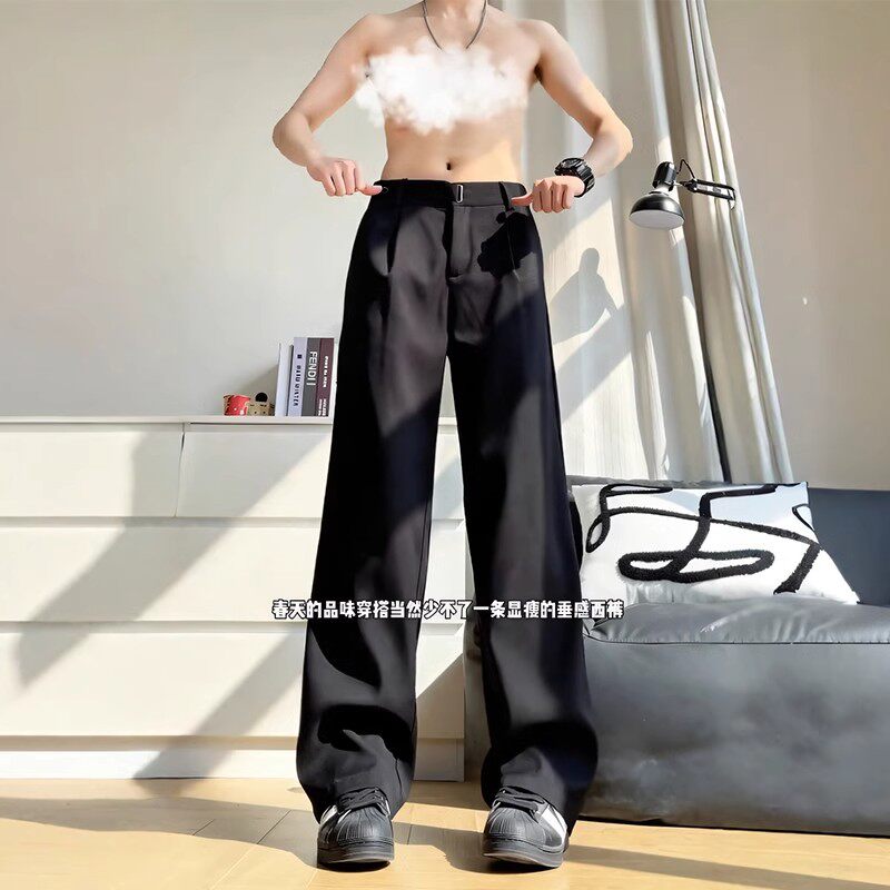 马吉拉冰丝弯刀西裤男夏季垂坠感高级感cleanfit直筒微喇西装裤子