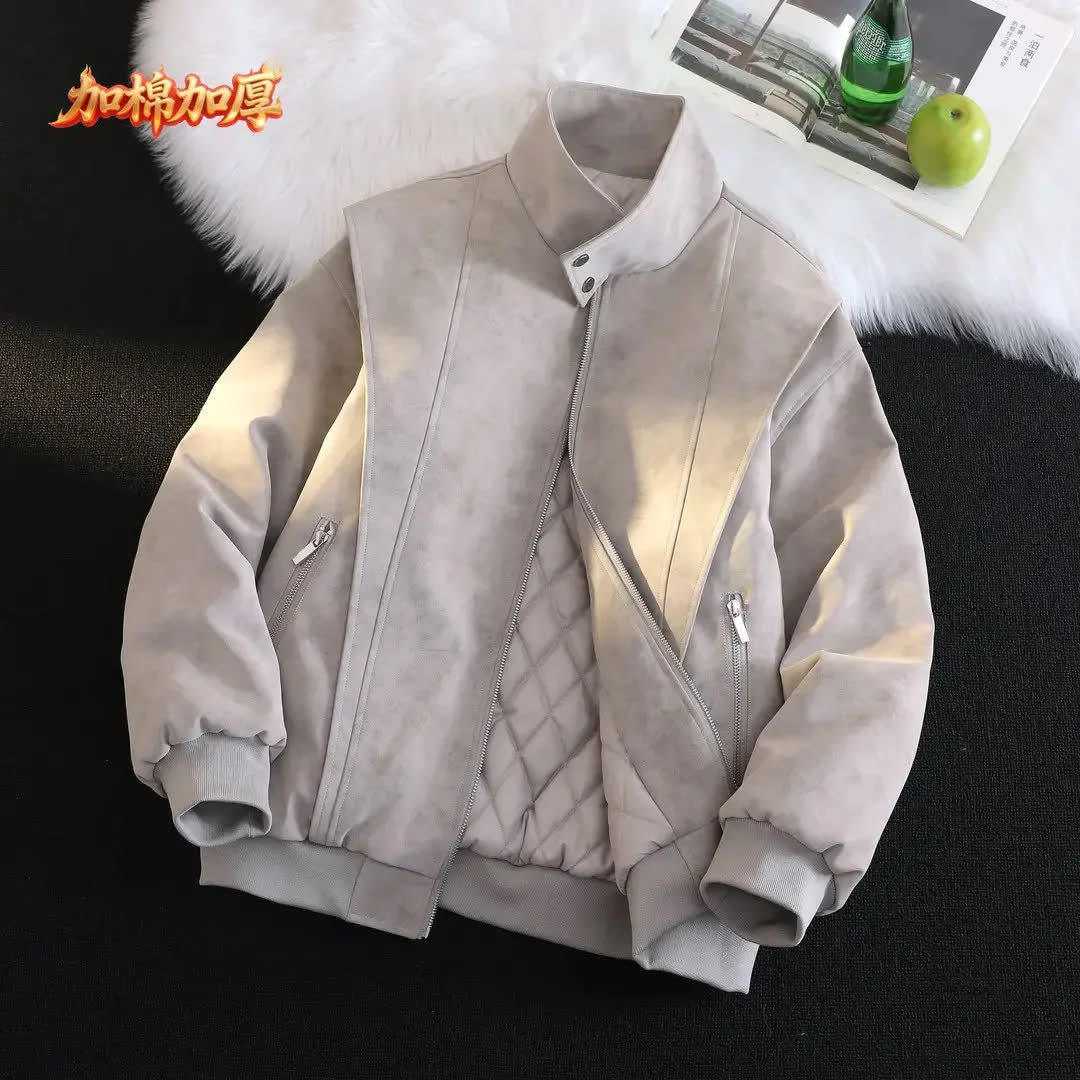 美式立领PU皮夹克秋冬季外套男女同款加棉加厚潮牌情侣宽松上衣