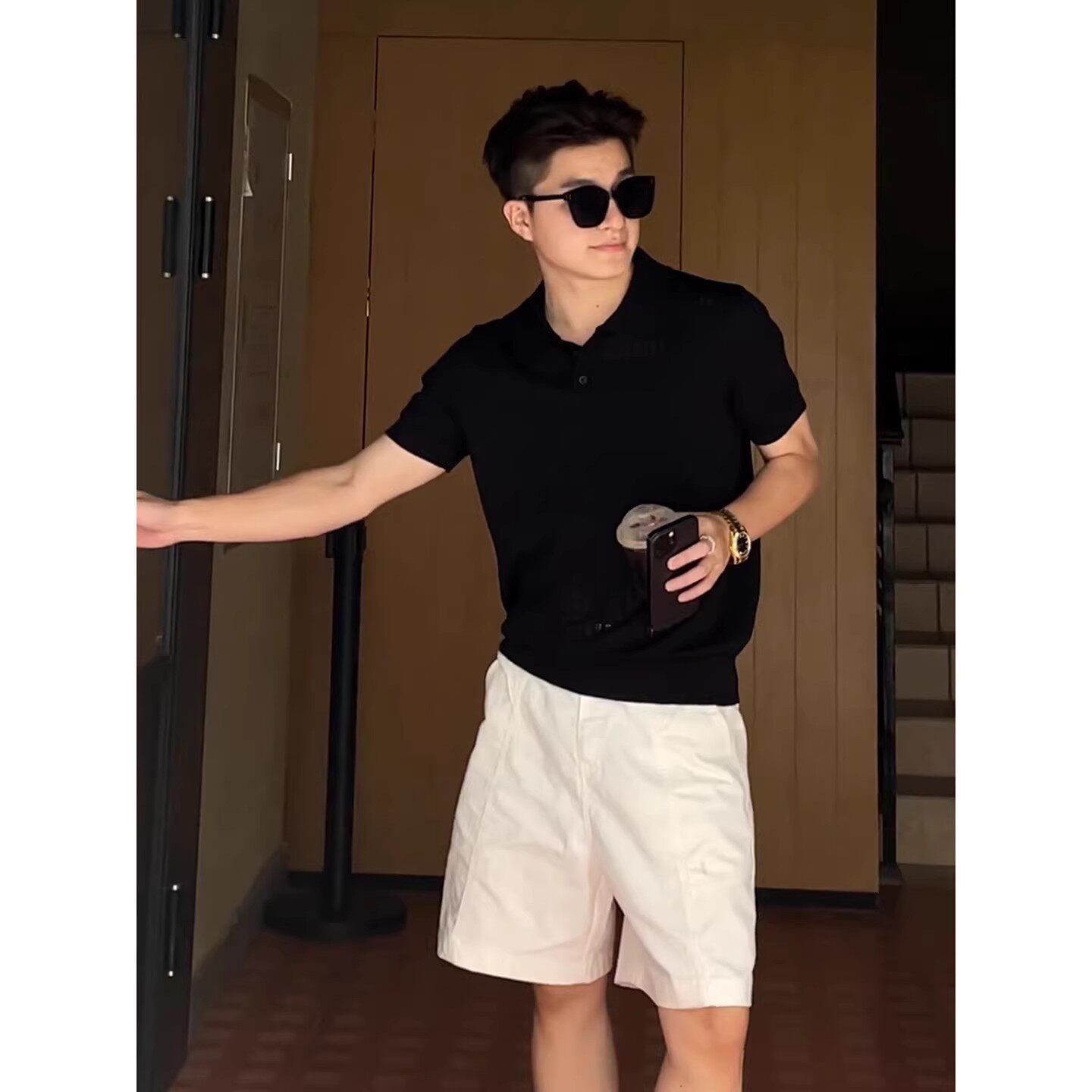 老钱风穿搭男士polo衫短袖夏季高级感修身针织t恤美式翻领半截袖