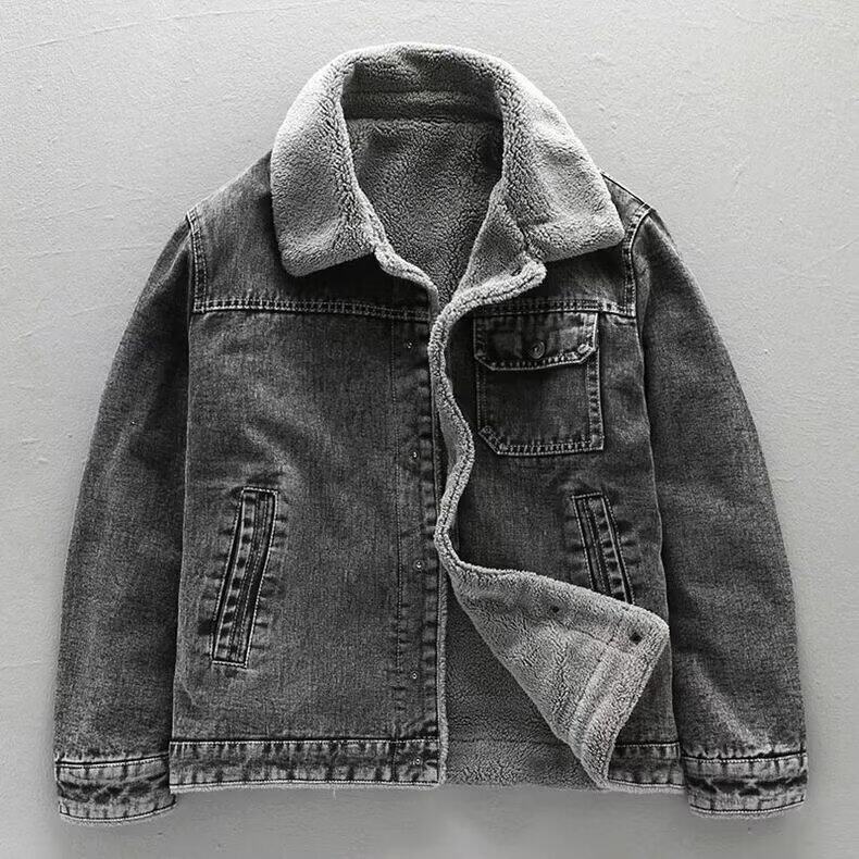 秋冬季男士黑色牛仔外套加绒加厚夹克男青年韩版修身大码保暖上衣