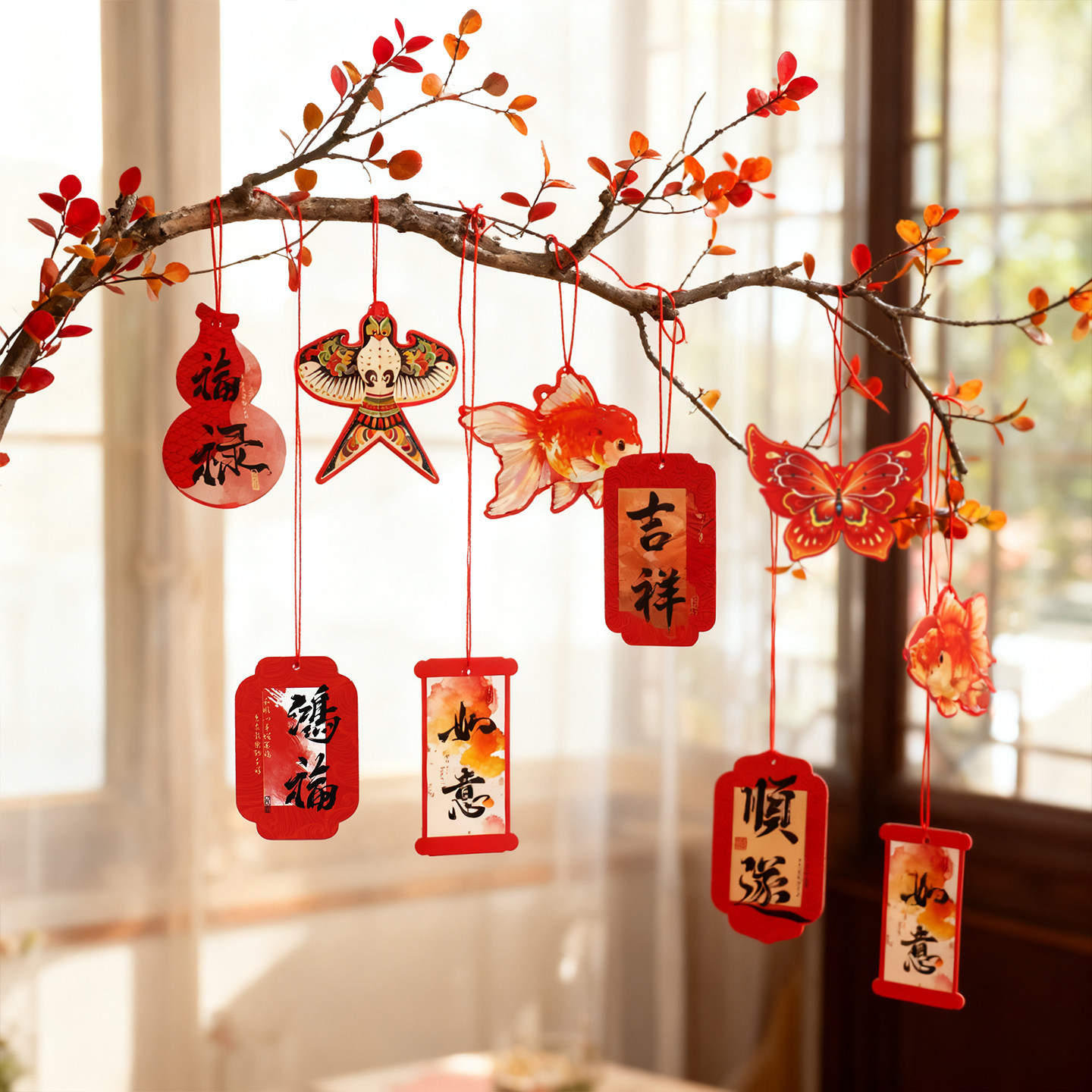 2026国风新年装饰过年喜庆室内小挂件盆栽绿植树上小挂饰春节装扮,节庆用品/礼品,挂饰/生肖挂饰,淘宝优惠券,粉丝福利购,淘宝优惠卷