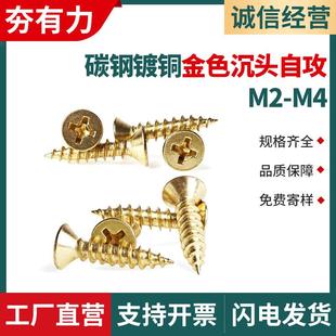 金色平头自攻螺丝碳钢黄色镀铜家具沉头十字自攻螺丝M2