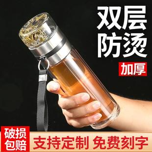 茶水分离玻璃杯家用高硼硅双层玻璃杯耐高温茶杯刻字礼品水杯定制