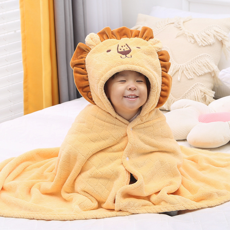 婴儿浴巾男女宝宝带帽斗篷儿童珊瑚绒吸水速干柔软洗澡浴袍
